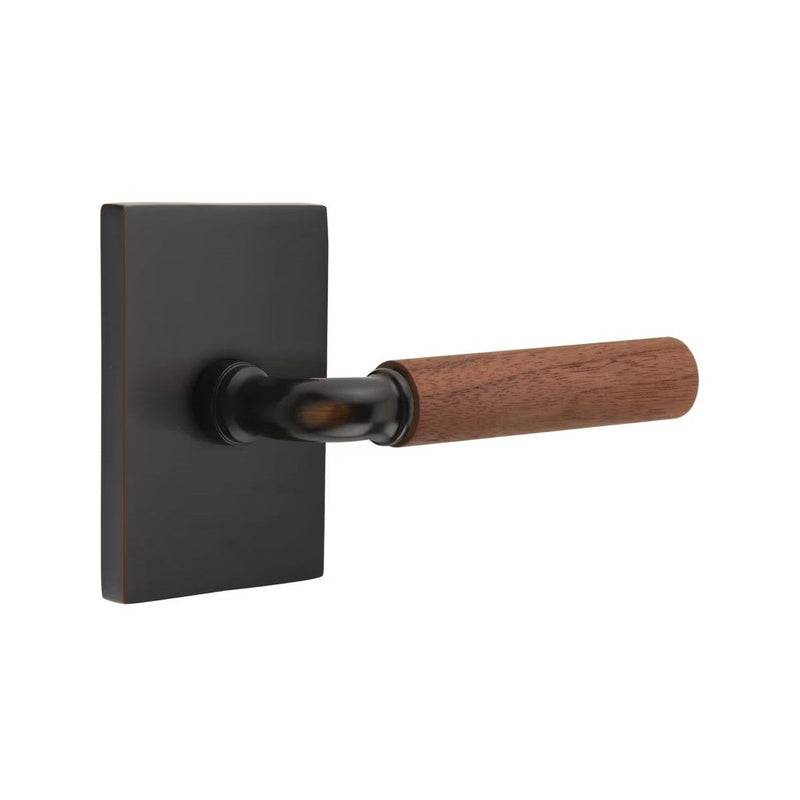 Emtek Select R-Bar Dark Walnut Lever with Modern Rectangular Rosette in Oil Rubbed Bronze finish