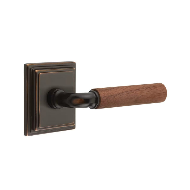 Emtek Select R-Bar Dark Walnut Lever with Wilshire Rosette in Oil Rubbed Bronze finish