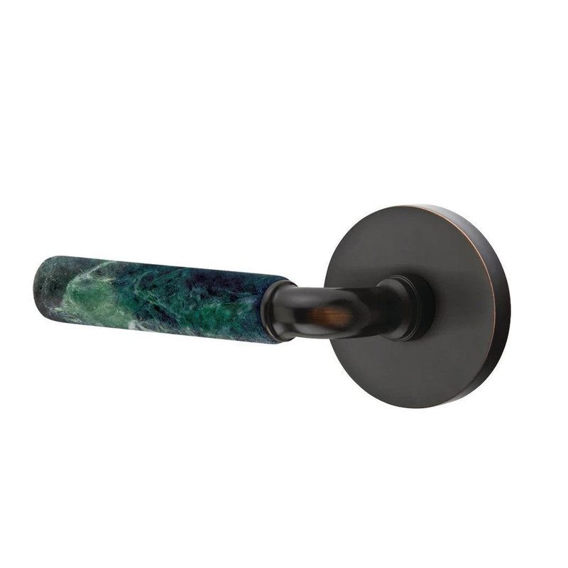 Emtek Select R-Bar Green Marble Lever with Disk Rosette in Oil Rubbed Bronze finish