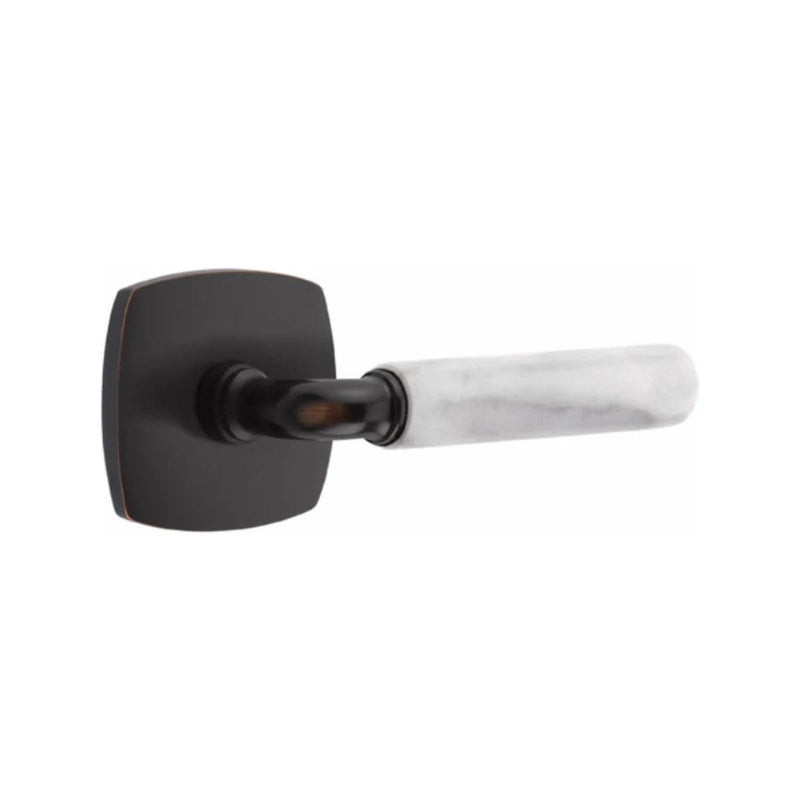 Emtek Select R-Bar White Marble Lever with Urban Modern Rosette in Oil Rubbed Bronze finish