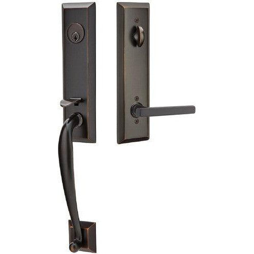 Emtek Adams Tubular Entrance Handleset With Freestone Lever in Oil Rubbed Bronze finish