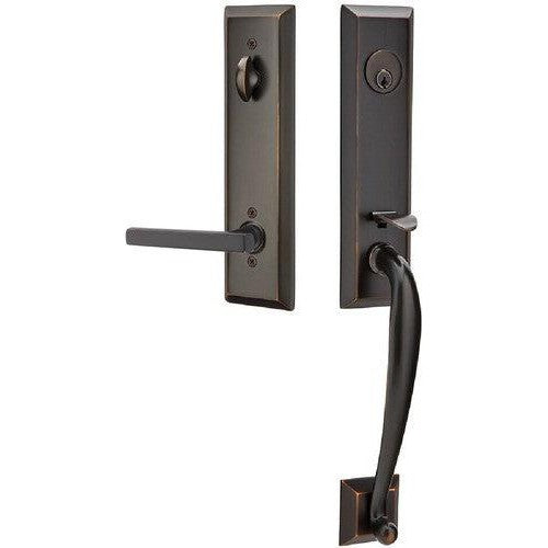 Emtek Adams Tubular Entrance Handleset With Freestone Lever in Oil Rubbed Bronze finish