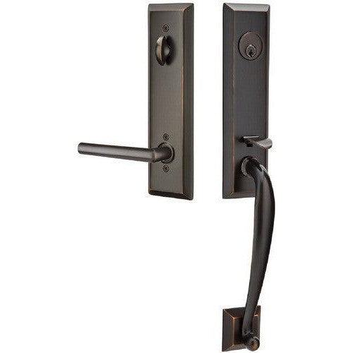 Emtek Adams Tubular Entrance Handleset With Stuttgart Lever in Oil Rubbed Bronze finish