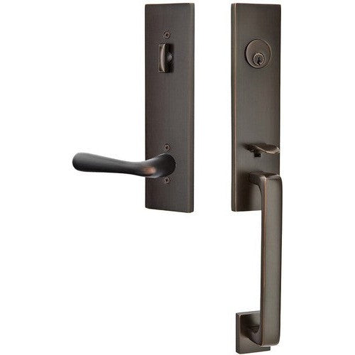 Emtek Davos Handleset with Interior Basel Lever in Oil Rubbed Bronze finish