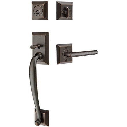 Emtek Franklin Tubular Entrance Handleset With Stuttgart Lever in Oil Rubbed Bronze finish