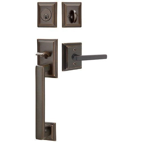 Emtek Hamden Tubular Entrance Handleset With Freestone Lever in Oil Rubbed Bronze finish