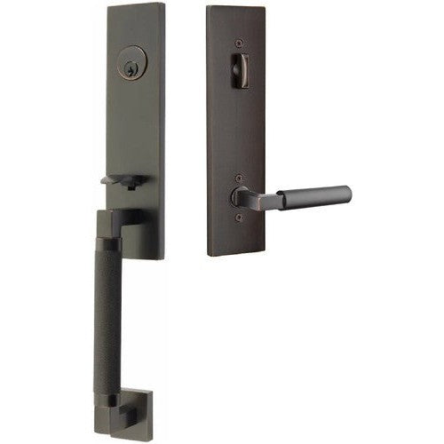 Emtek Hercules Knurled Monolithic Tubular Entry Set with Hercules Lever in Oil Rubbed Bronze finish