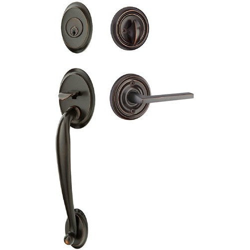 Emtek Saratoga Tubular Entrance Handleset With Helios Lever in Oil Rubbed Bronze finish