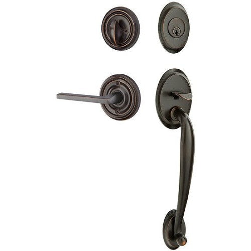 Emtek Saratoga Tubular Entrance Handleset With Helios Lever in Oil Rubbed Bronze finish