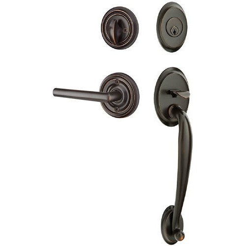 Emtek Saratoga Tubular Entrance Handleset With Stuttgart Lever in Oil Rubbed Bronze finish