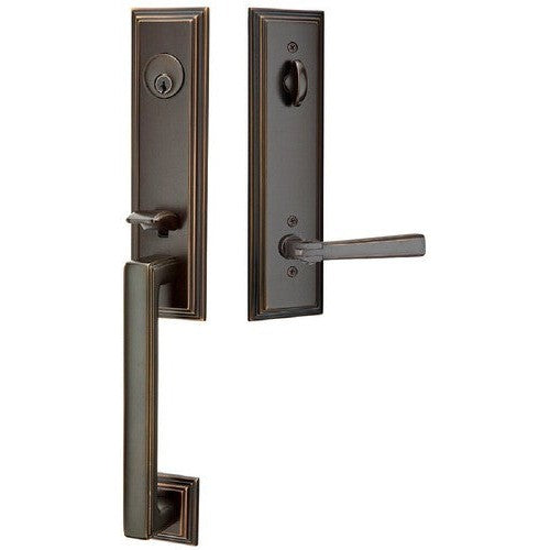 Emtek Wilshire Tubular Entrance Handleset With Arts & Crafts Lever in Oil Rubbed Bronze finish