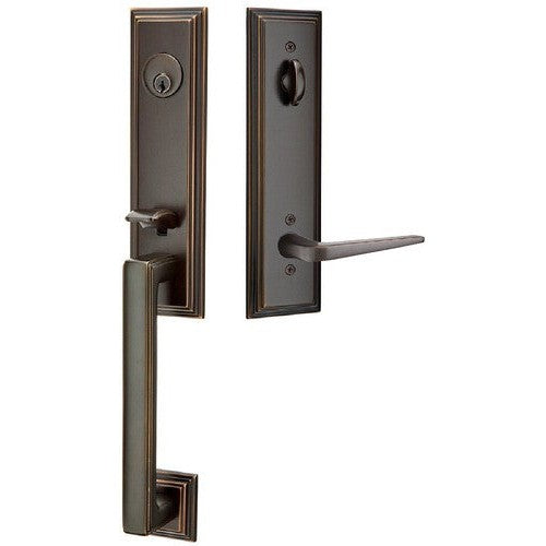 Emtek Wilshire Tubular Entrance Handleset With Athena Lever in Oil Rubbed Bronze finish