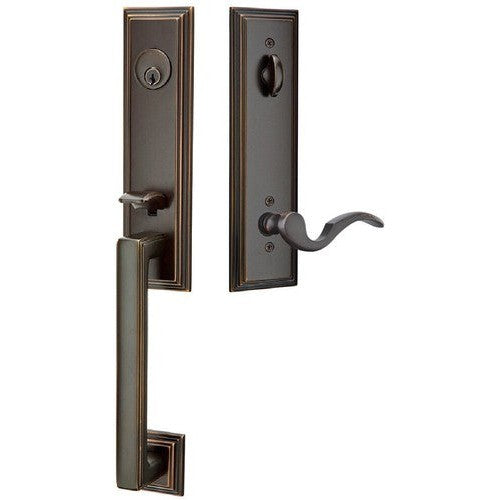 Emtek Wilshire Tubular Entrance Handleset With Cortina Lever in Oil Rubbed Bronze finish