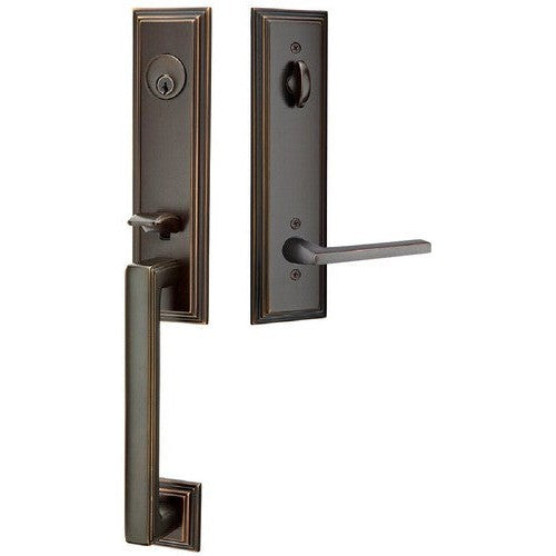 Emtek Wilshire Tubular Entrance Handleset With Helios Lever in Oil Rubbed Bronze finish