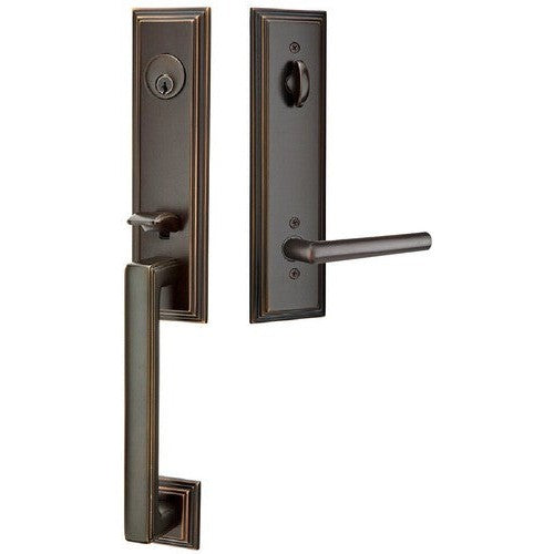 Emtek Wilshire Tubular Entrance Handleset With Stuttgart Lever in Oil Rubbed Bronze finish