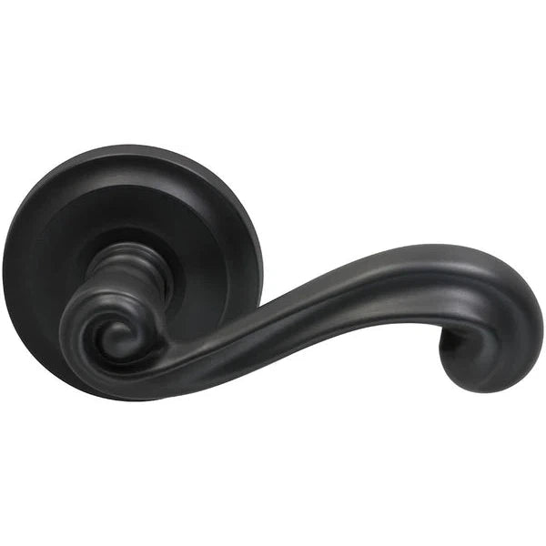 The Omnia Traditions 55 Lever with Round Rosette in Black, Oil-Rubbed, Lacquered finish