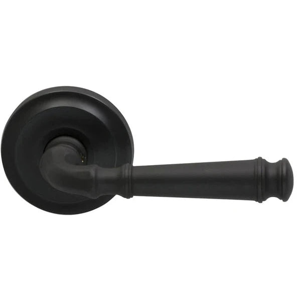 The Omnia Traditions 904 Lever with Round Rosette in Black, Oil-Rubbed, Lacquered finish