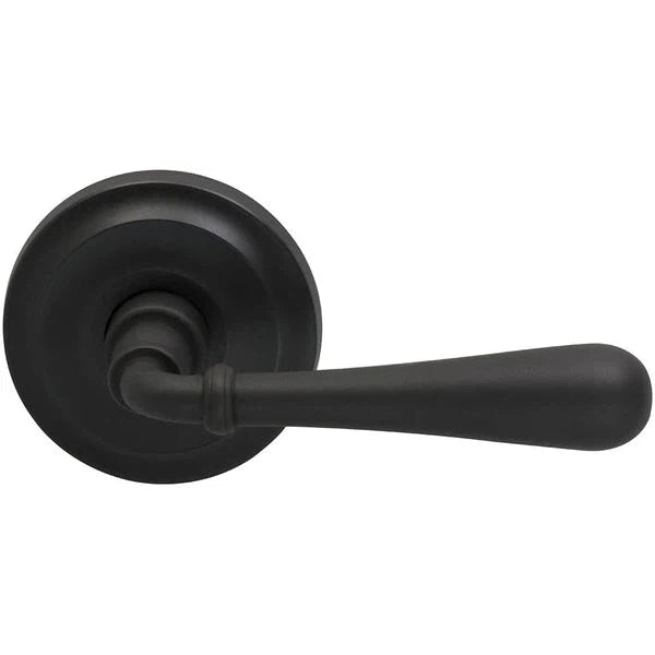 The Omnia Traditions 918 Lever with Round Rosette in Black, Oil-Rubbed, Lacquered finish