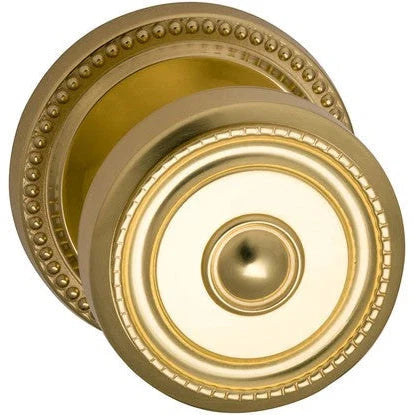 The Omnia Traditions Beaded 430 Knob with Round Beaded Rosette in Polished Brass, Lacquered finish