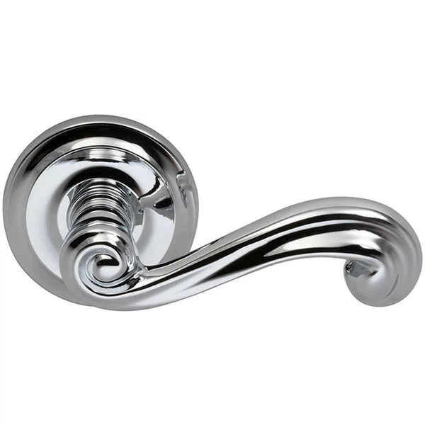 The Omnia Traditions 55 Lever with Round Rosette in Polished Chrome, Plated finish