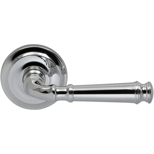 The Omnia Traditions 904 Lever with Round Rosette in Polished Chrome, Plated finish