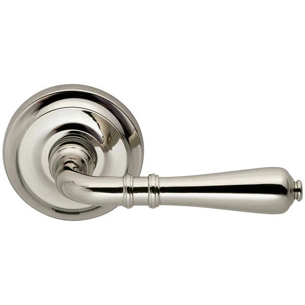 The Omnia Traditions 752 Lever with Round Rosette in Polished Nickel, Lacquered finish