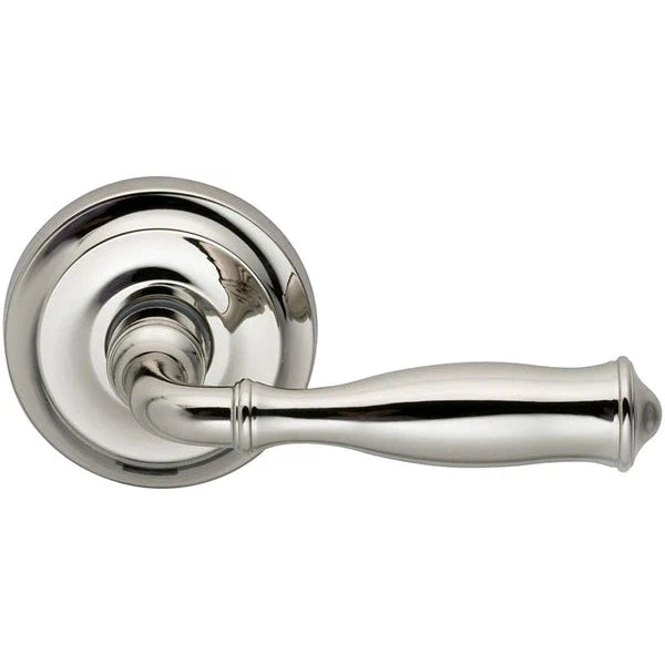 The Omnia Traditions 944 Lever with Round Rosette in Polished Nickel, Lacquered finish