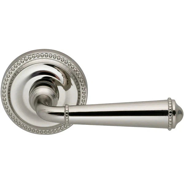 The Omnia Traditions 946 Beaded Lever with Round Beaded Rosette in Polished Nickel, Lacquered finish