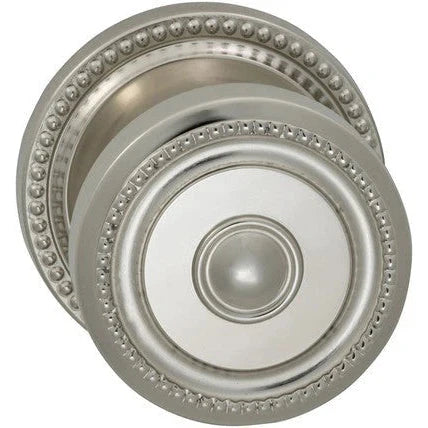 The Omnia Traditions Beaded 430 Knob with Round Beaded Rosette in Polished Nickel, Lacquered finish