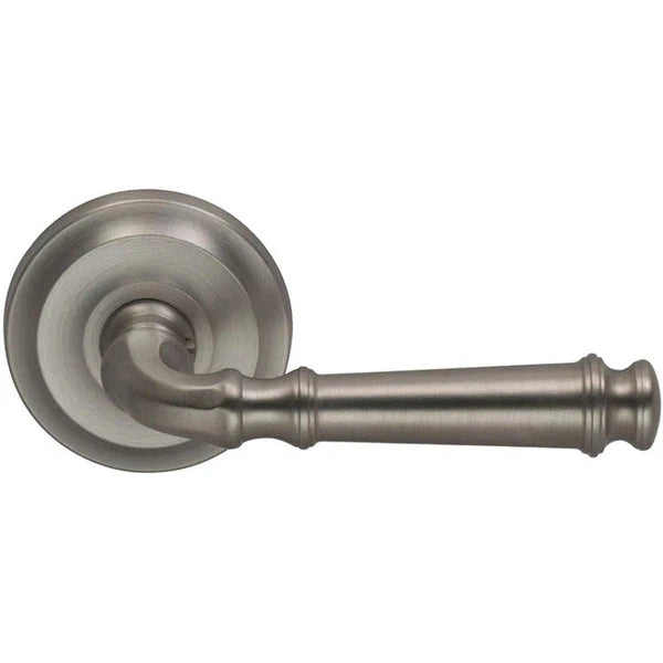 The Omnia Traditions 904 Lever with Round Rosette in Satin Nickel, Lacquered finish