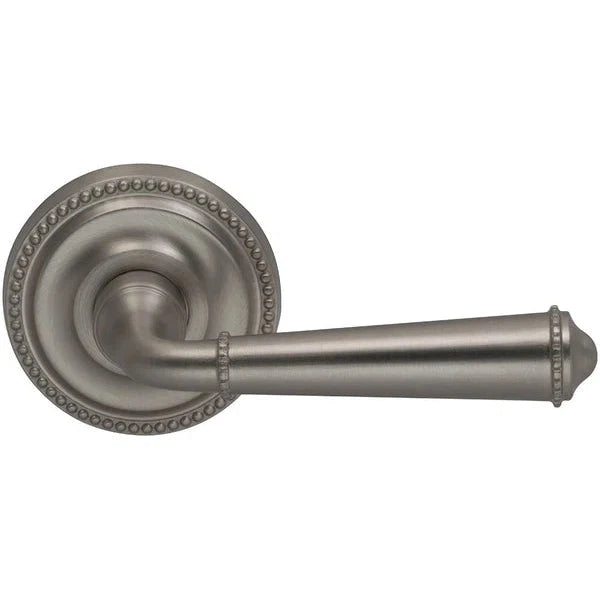 The Omnia Traditions 946 Beaded Lever with Round Beaded Rosette in Satin Nickel, Lacquered finish