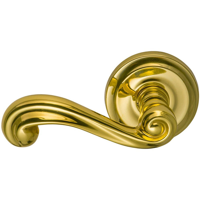 Omnia Traditions 55 Lever with Round Rosette in Polished Brass, Unlacquered finish