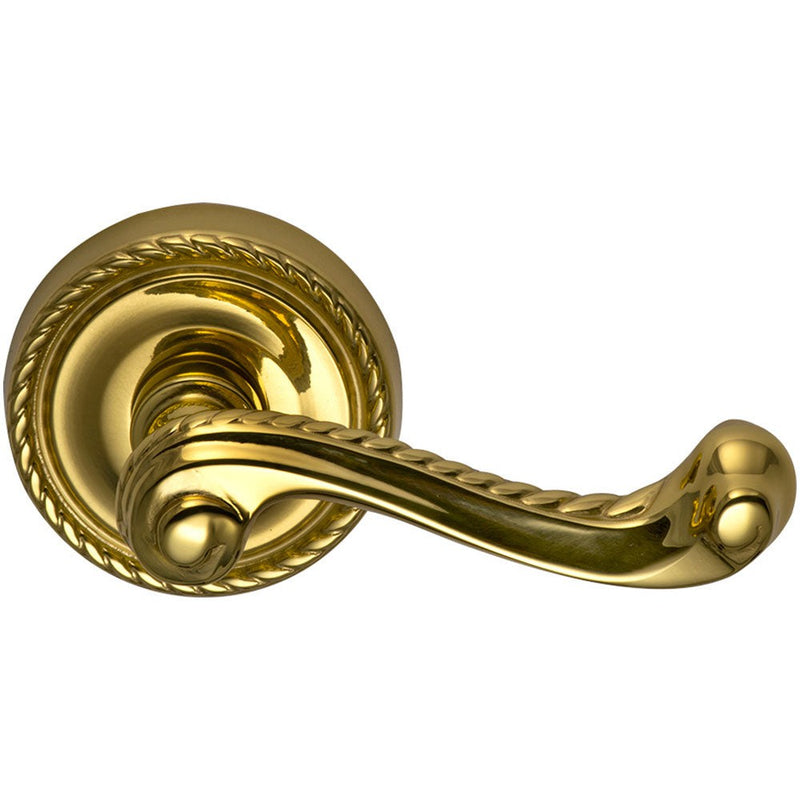 Omnia Traditions 570 Lever with Round Rosette in Polished Brass, Lacquered finish