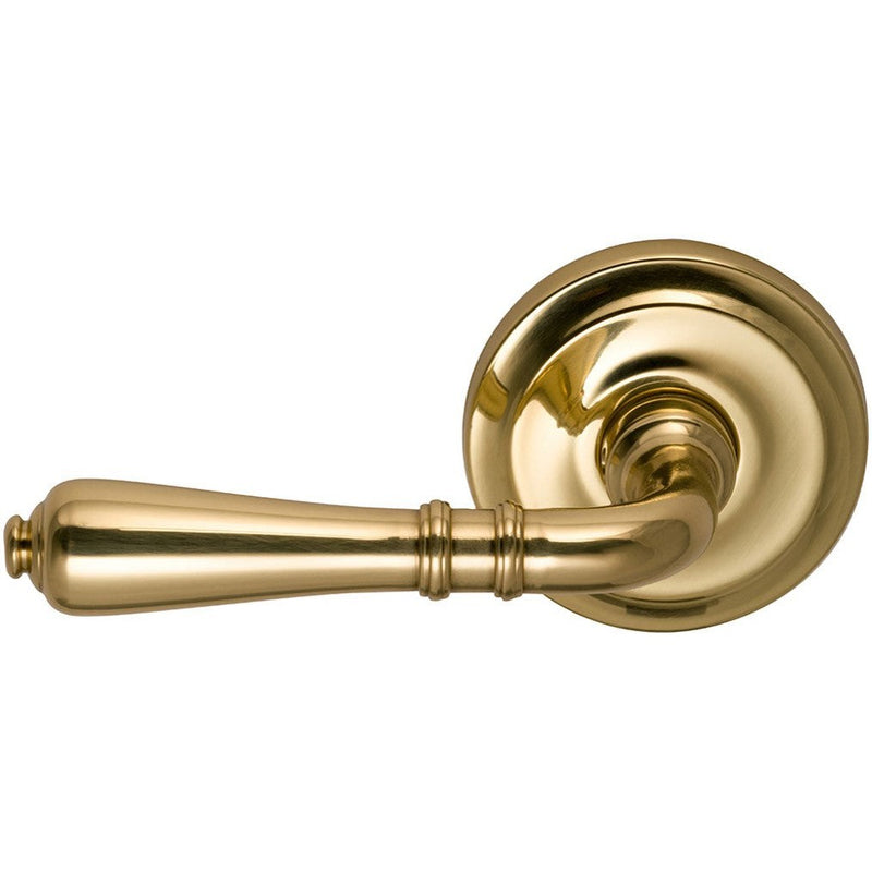 Omnia Traditions 752 Lever with Round Rosette in Polished Brass, Lacquered finish