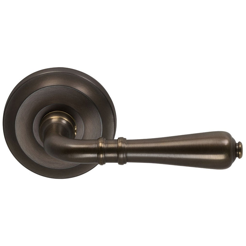 Omnia Traditions 752 Lever with Round Rosette in Antique Bronze, Unlacquered finish