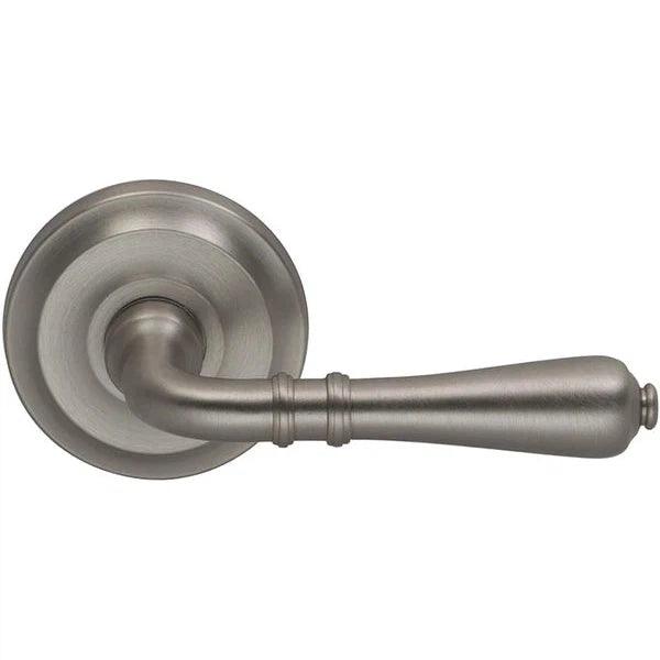 Omnia Traditions 752 Lever with Round Rosette Satin Nickel, Lacquered