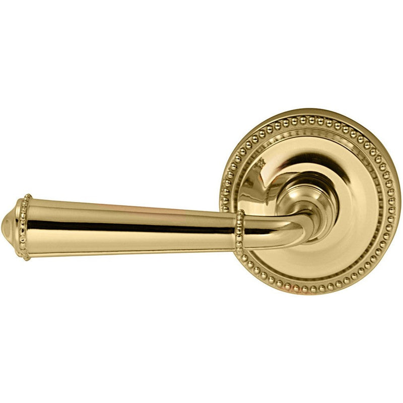 Omnia Traditions 946 Beaded Lever with Round Beaded Rosette in Polished Brass, Lacquered finish