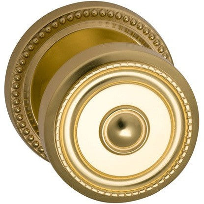 Omnia Traditions Beaded 430 Knob with Round Beaded Rosette in Polished Brass, Unlacquered finish