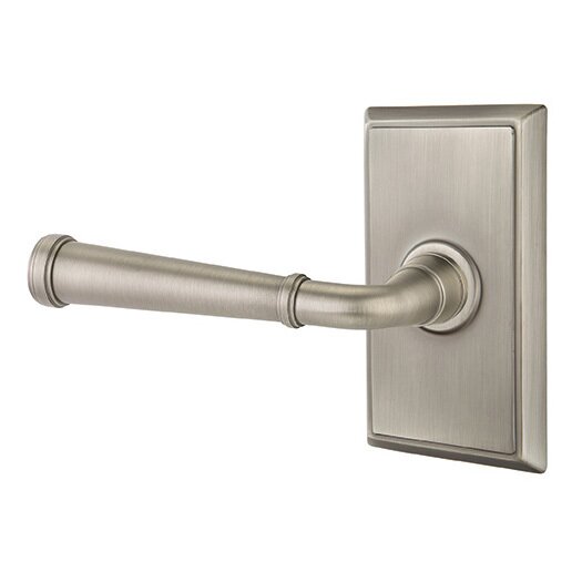 The Emtek Merrimack Lever With Rectangular Rosette in Pewter finish