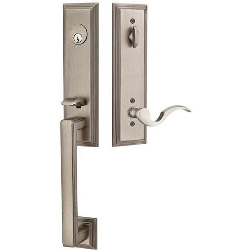 Emtek Wilshire Tubular Entrance Handleset With Cortina Lever in Pewter finish