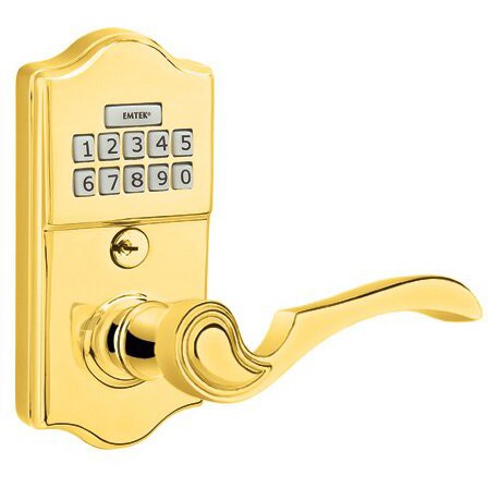 Emtek Classic Electronic Keypad Leverset with Coventry Lever in Polished Brass finish