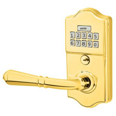 Emtek Classic Electronic Keypad Leverset with Turino Lever in Polished Brass finish