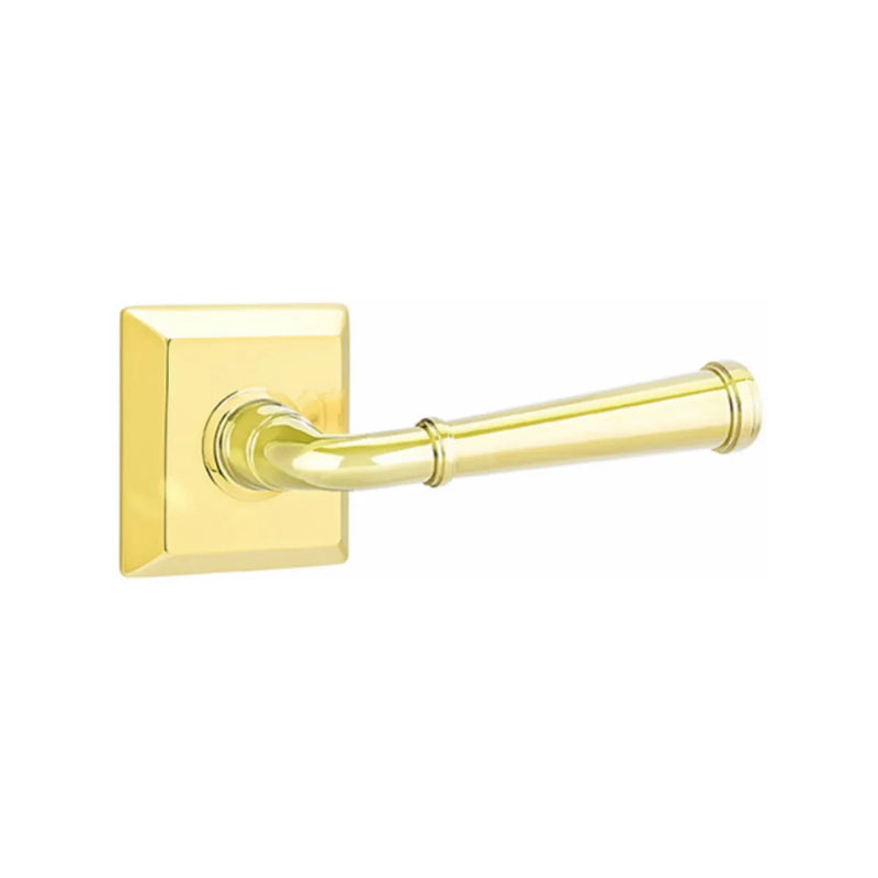 The Emtek Merrimack Lever with Quincy Rosette in Polished Brass finish