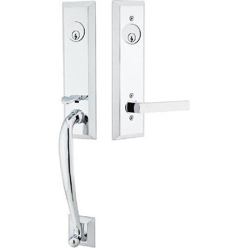 Emtek Adams Tubular Entrance Handleset With Dumont Lever in Polished Chrome finish