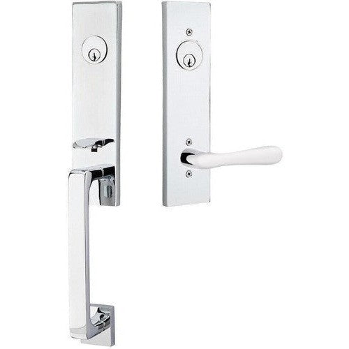 Emtek Davos Handleset with Interior Basel Lever in Polished Chrome finish