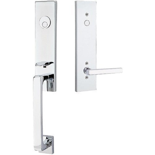 Emtek Davos Tubular Entrance Handleset With Freestone Lever in Polished Chrome finish