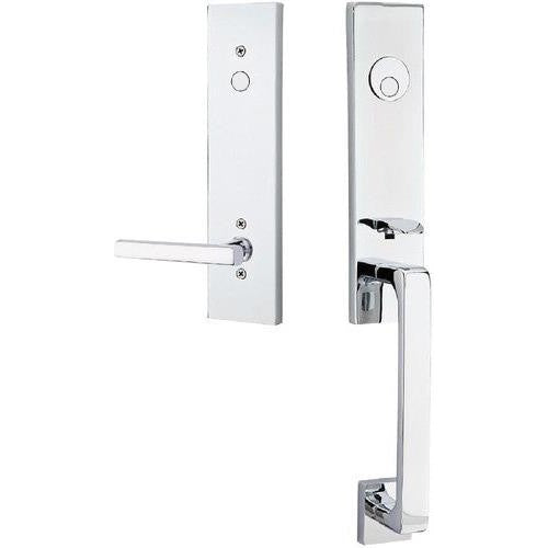 Emtek Davos Tubular Entrance Handleset With Freestone Lever in Polished Chrome finish