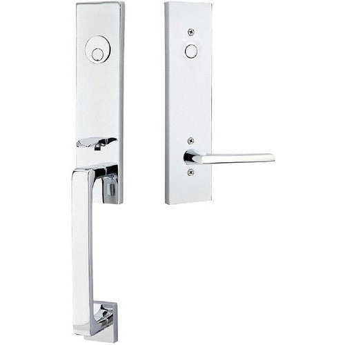 Emtek Davos Tubular Entrance Handleset With Helios Lever in Polished Chrome finish