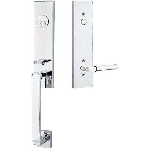 Emtek Davos Tubular Entrance Handleset With Hercules Lever in Polished Chrome finish