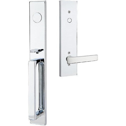 Emtek Dummy Lausanne Tubular Entrance Handleset with Geneva Lever in Polished Chrome finish